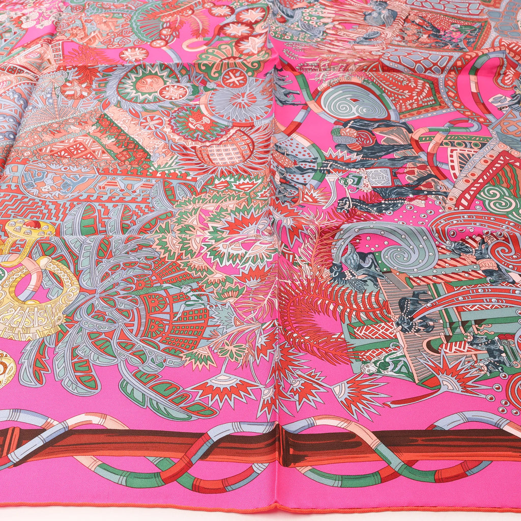 Hermès Carré 90 " AU FIL DU CARRE" Silk handkerchief in Pink