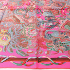 Hermès Carré 90 " AU FIL DU CARRE" Silk handkerchief in Pink