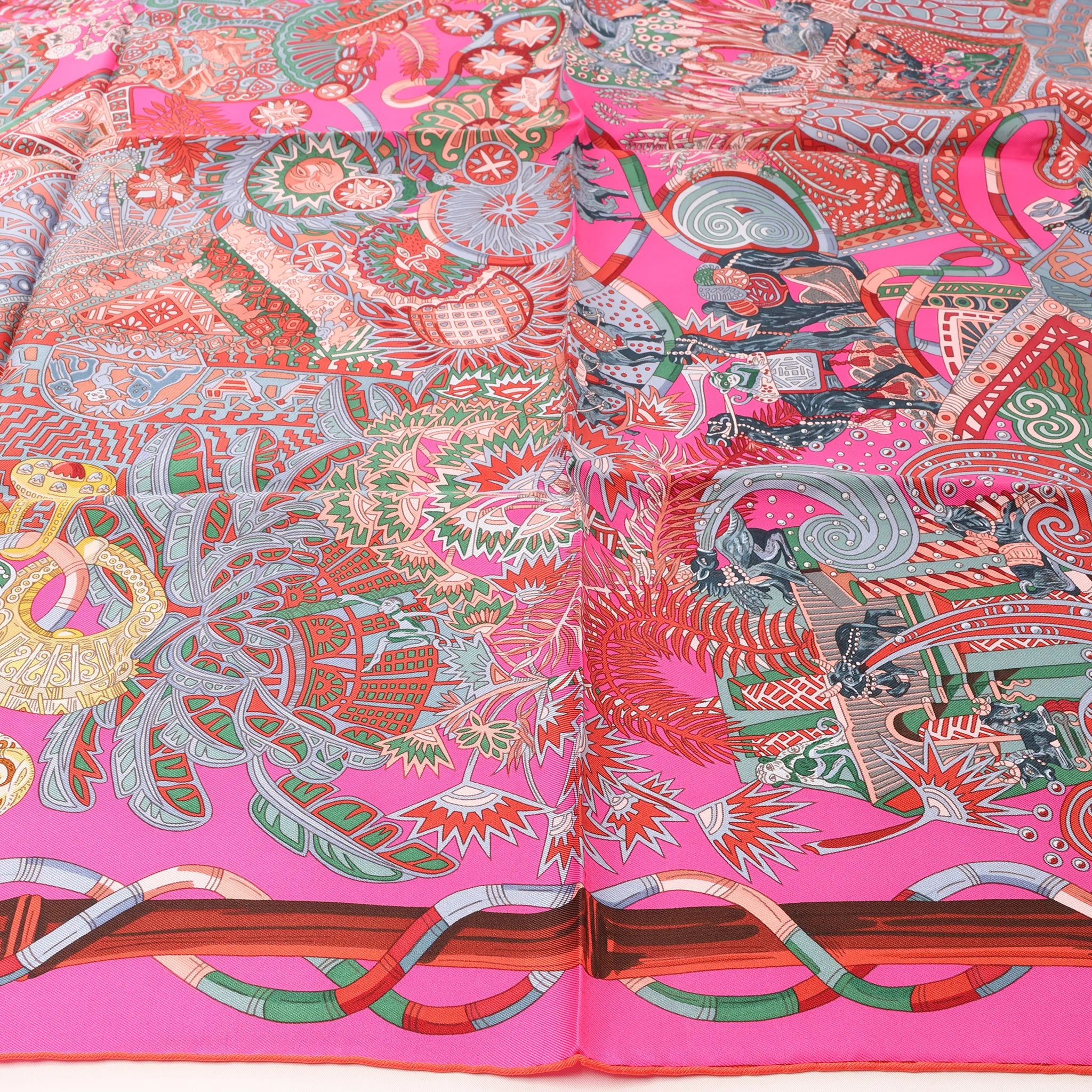 Hermès Carré 90 " AU FIL DU CARRE" Silk handkerchief in Pink
