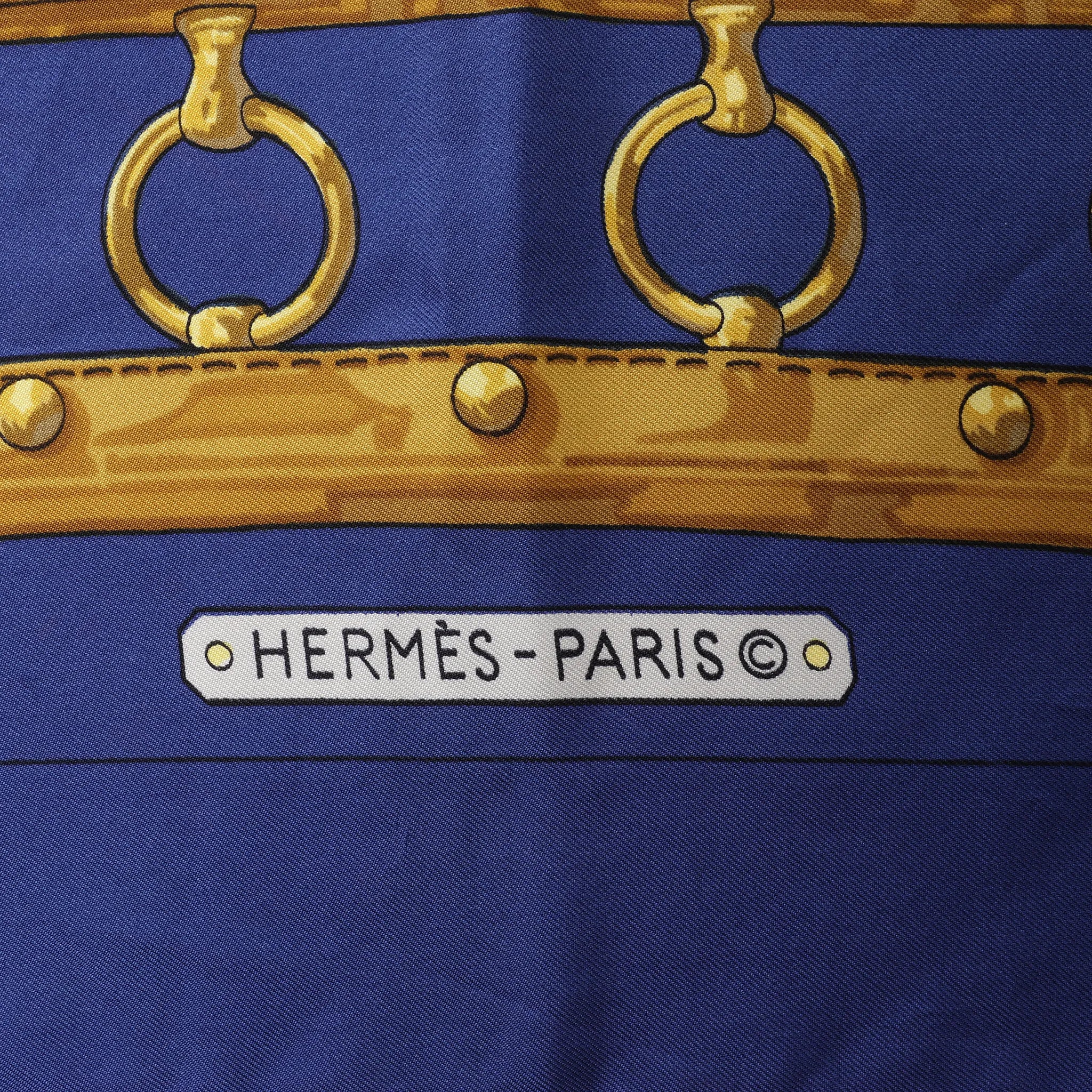Hermès Carré 90 "AUX CHAMPS" Silk handkerchief in Navy Blue