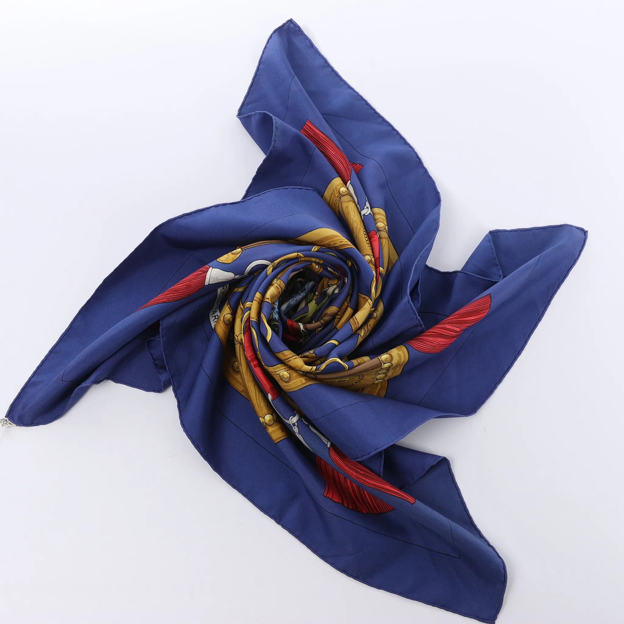 Hermès Carré 90 "AUX CHAMPS" Silk handkerchief in Navy Blue