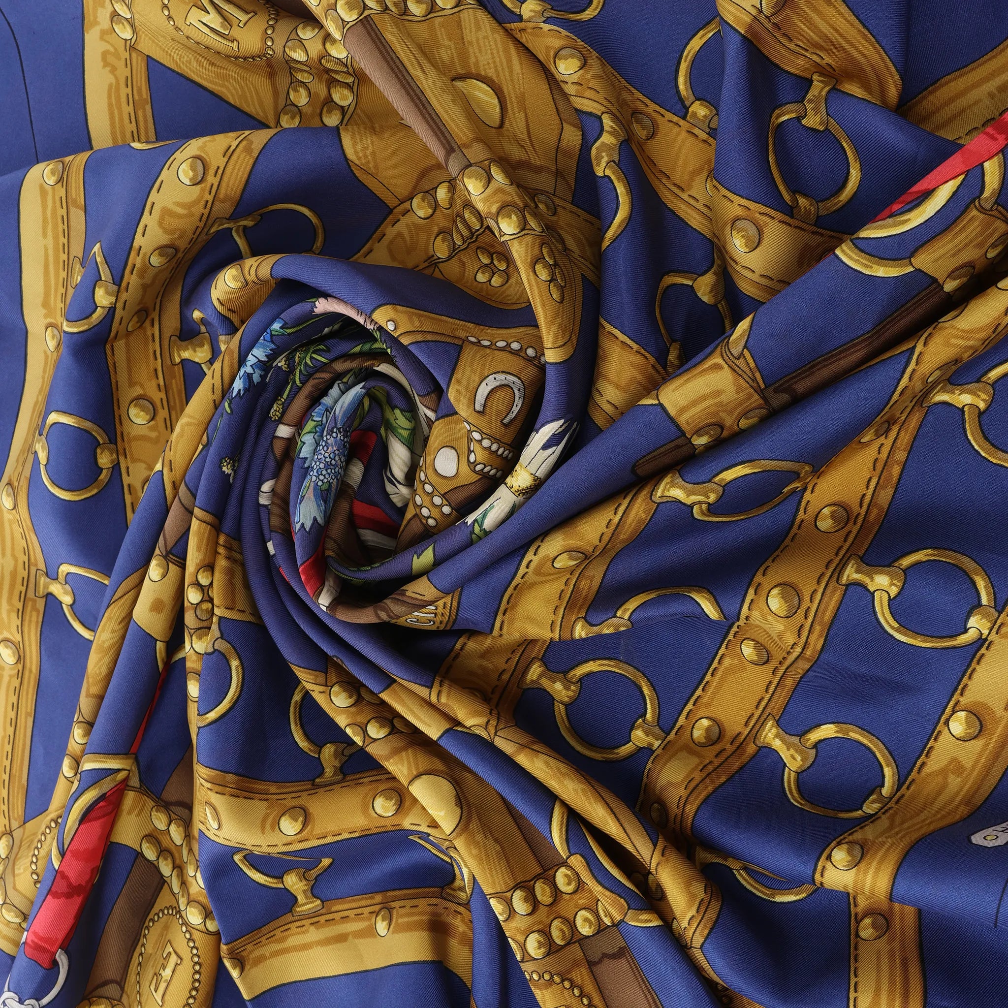 Hermès Carré 90 "AUX CHAMPS" Silk handkerchief in Navy Blue