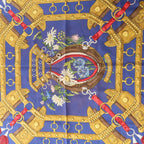 Hermès Carré 90 "AUX CHAMPS" Silk handkerchief in Navy Blue