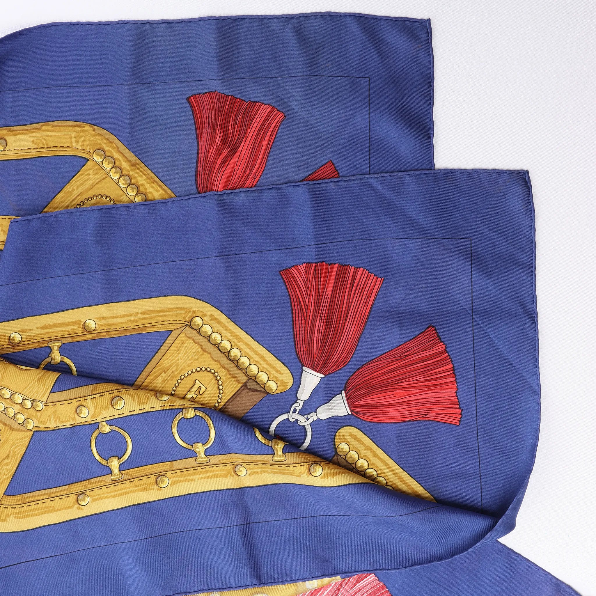 Hermès Carré 90 "AUX CHAMPS" Silk handkerchief in Navy Blue