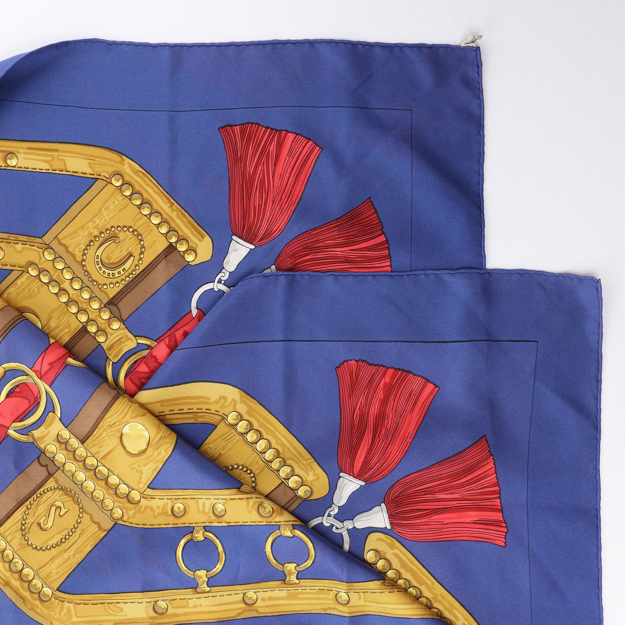 Hermès Carré 90 "AUX CHAMPS" Silk handkerchief in Navy Blue