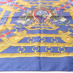 Hermès Carré 90 "AUX CHAMPS" Silk handkerchief in Navy Blue