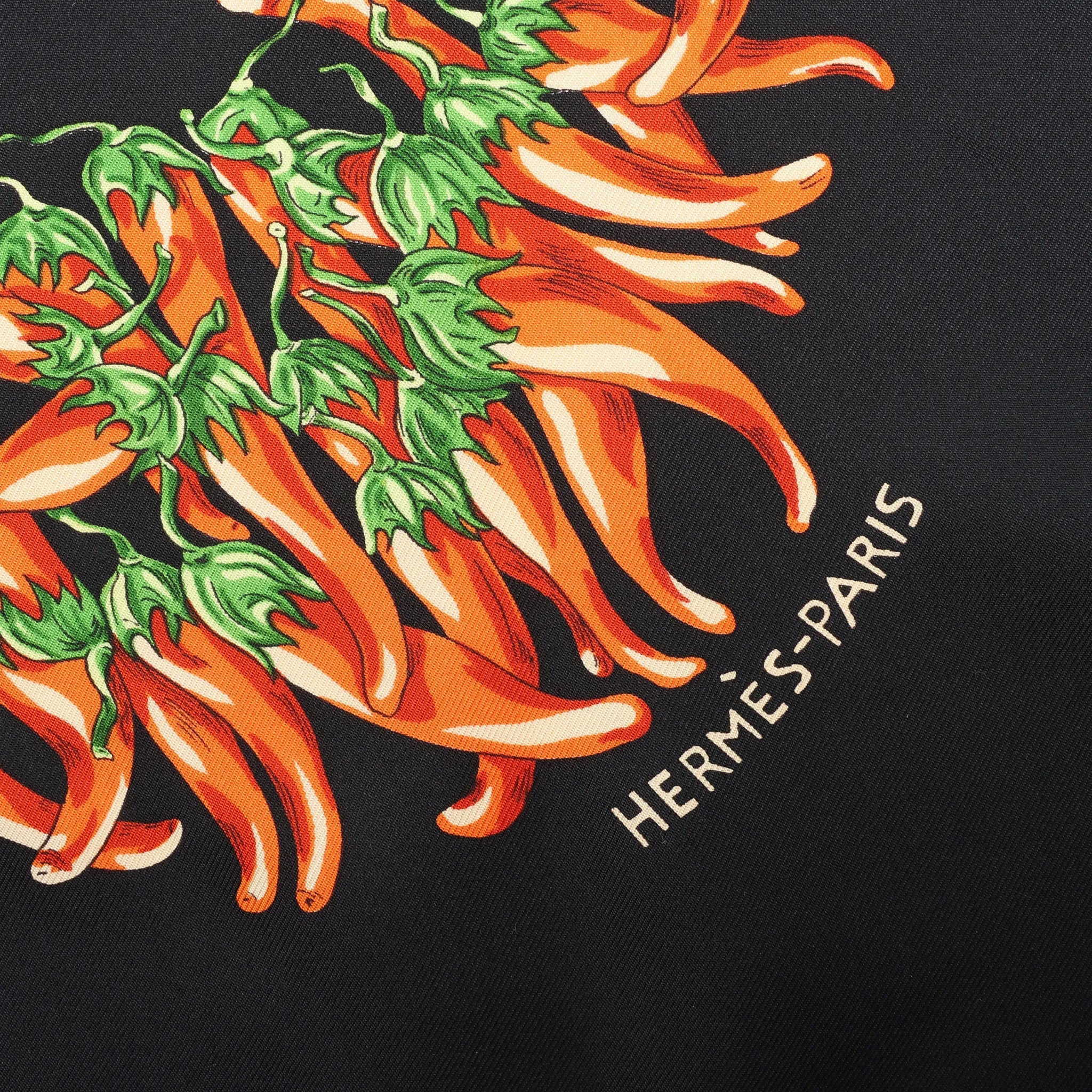 Hermès Carré 90 "AUX PAYS DES EPICES" Silk handkerchief in Black