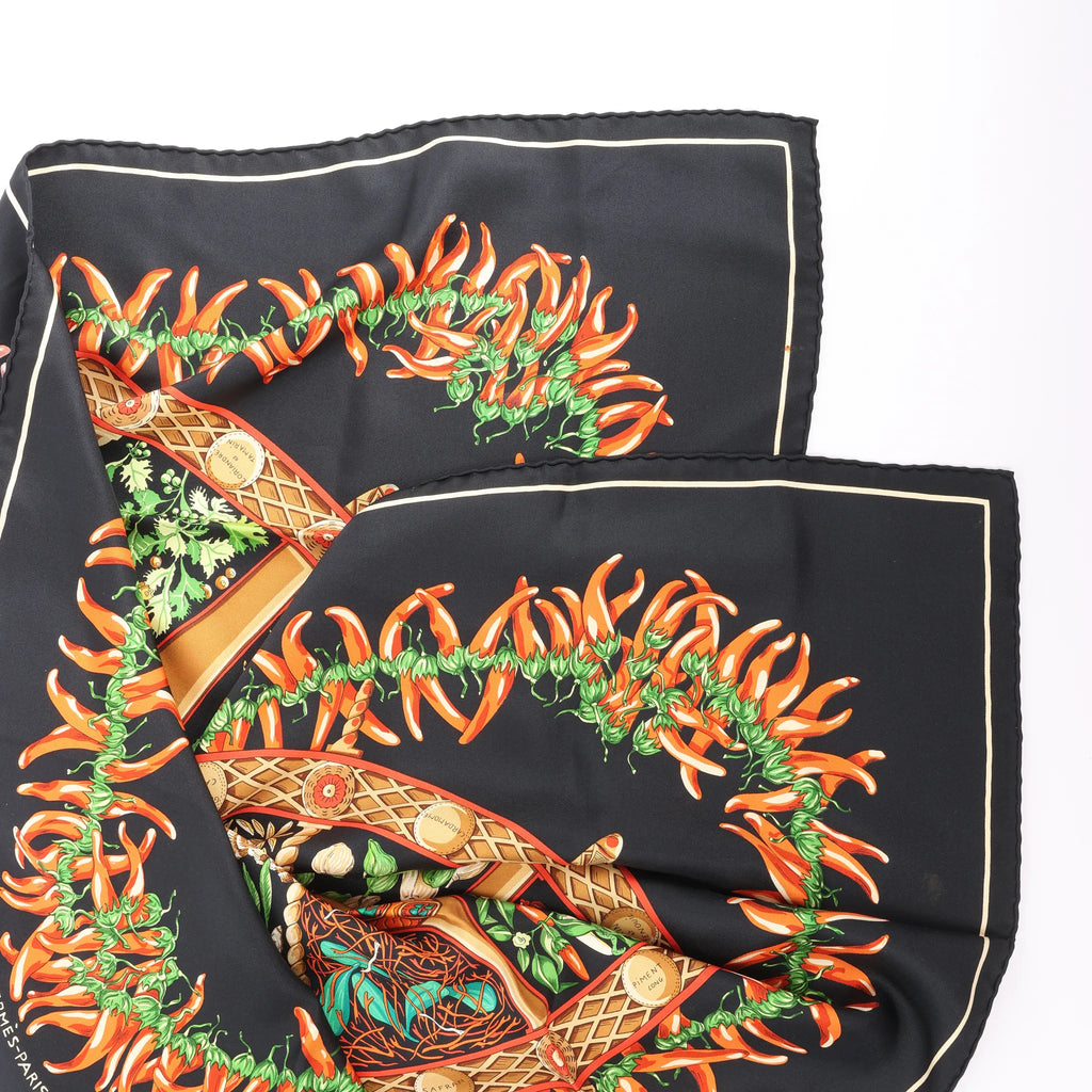 Hermès Carré 90 "AUX PAYS DES EPICES" Silk handkerchief in Black