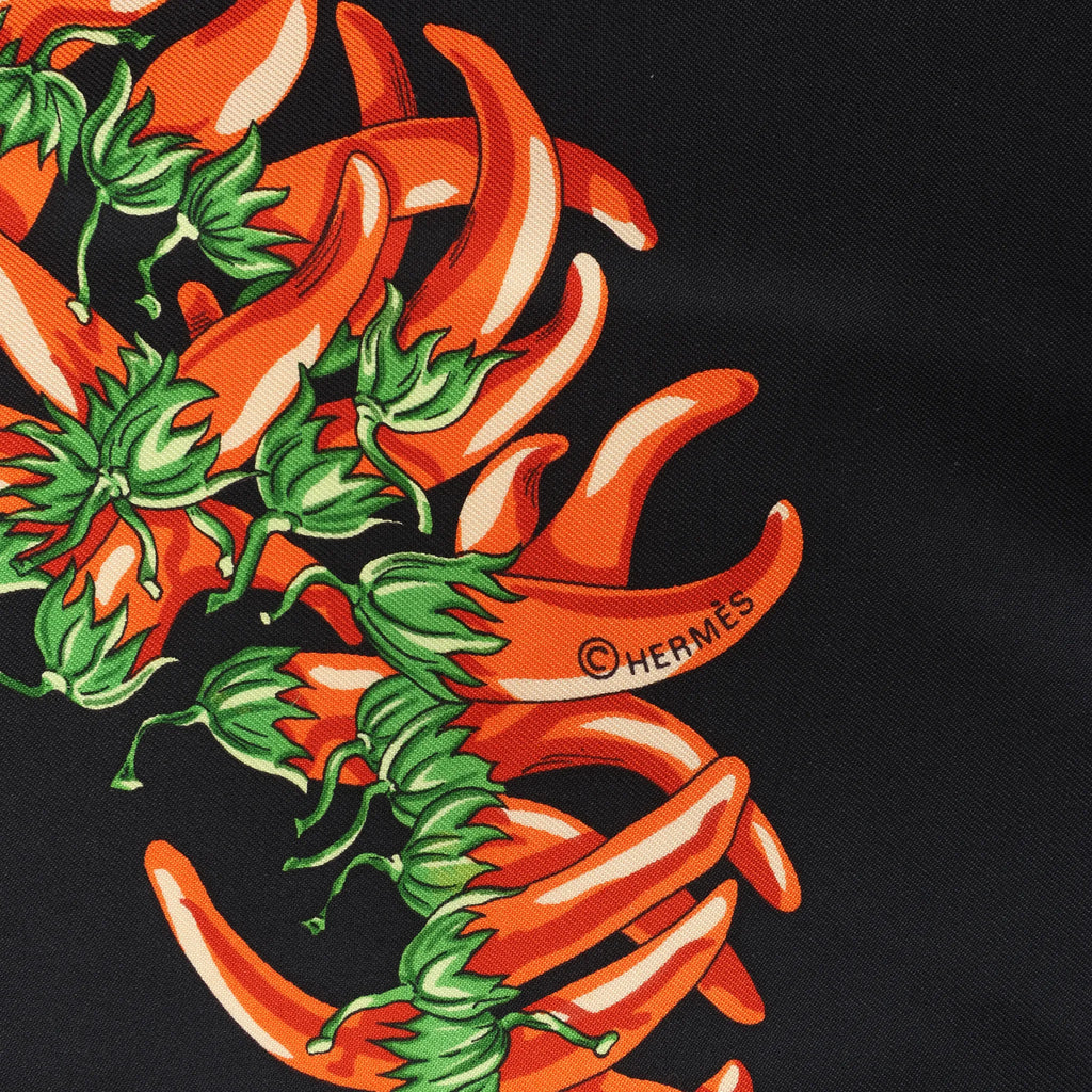 Hermès Carré 90 "AUX PAYS DES EPICES" Silk handkerchief in Black