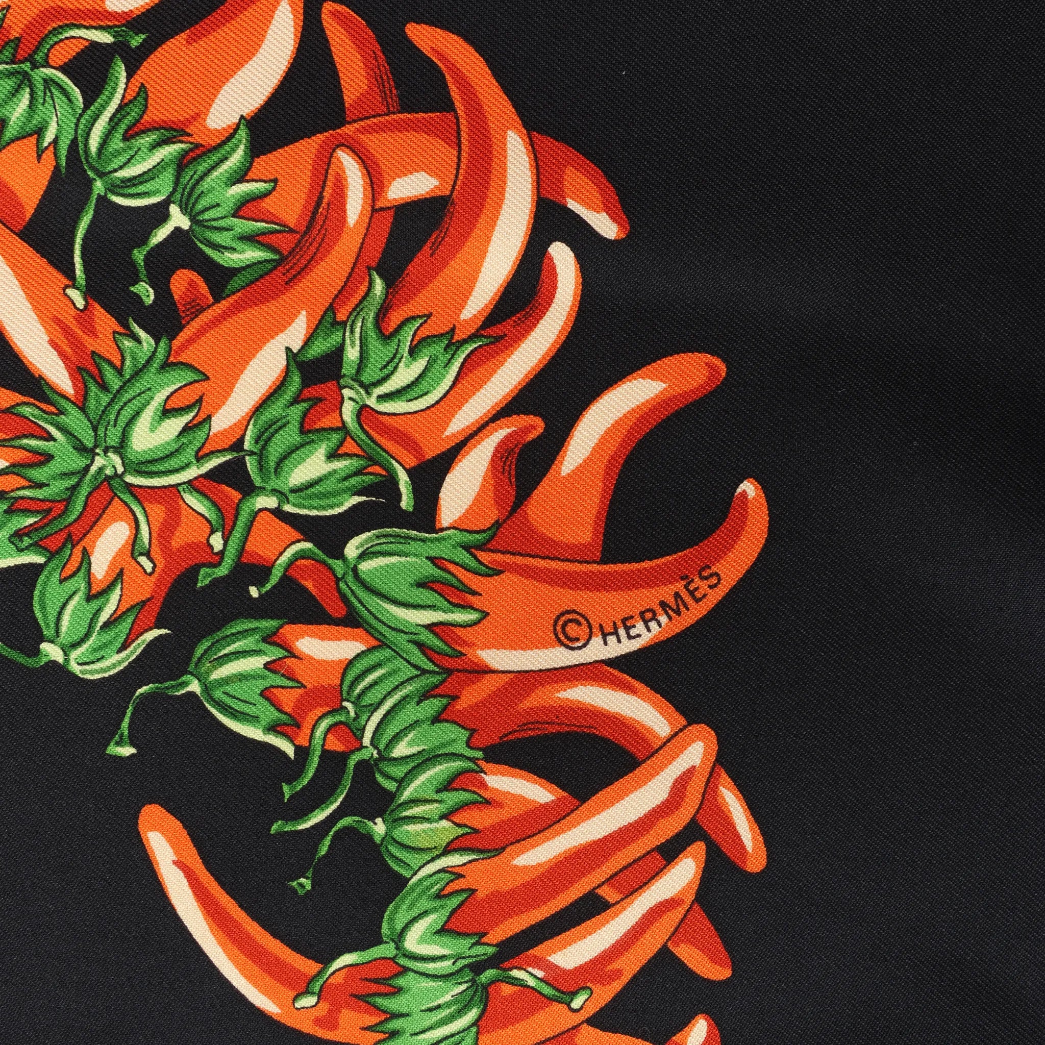 Hermès Carré 90 "AUX PAYS DES EPICES" Silk handkerchief in Black