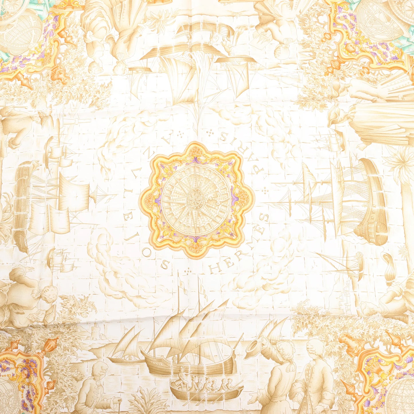 Mouchoir en soie Hermès Carré 90 « AZVLEJOS » orange