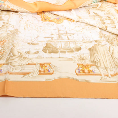 Mouchoir en soie Hermès Carré 90 « AZVLEJOS » orange