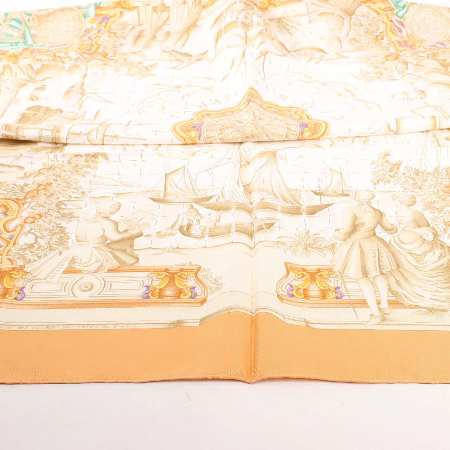 Mouchoir en soie Hermès Carré 90 « AZVLEJOS » orange