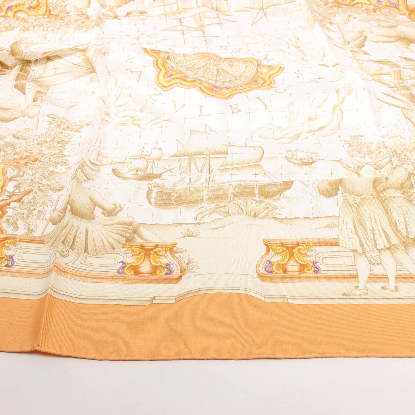 Mouchoir en soie Hermès Carré 90 « AZVLEJOS » orange