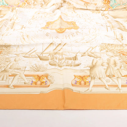 Mouchoir en soie Hermès Carré 90 « AZVLEJOS » orange
