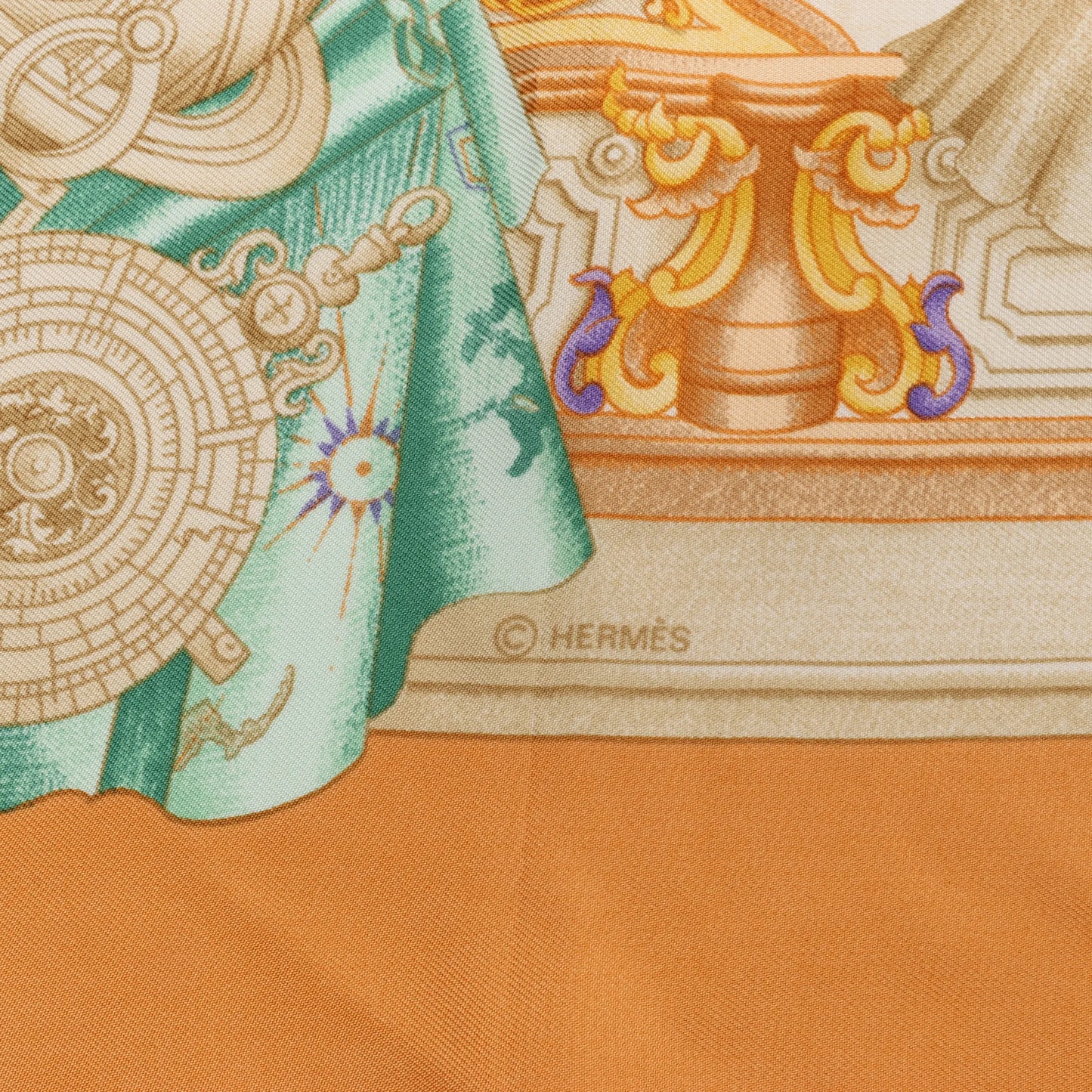 Mouchoir en soie Hermès Carré 90 « AZVLEJOS » orange