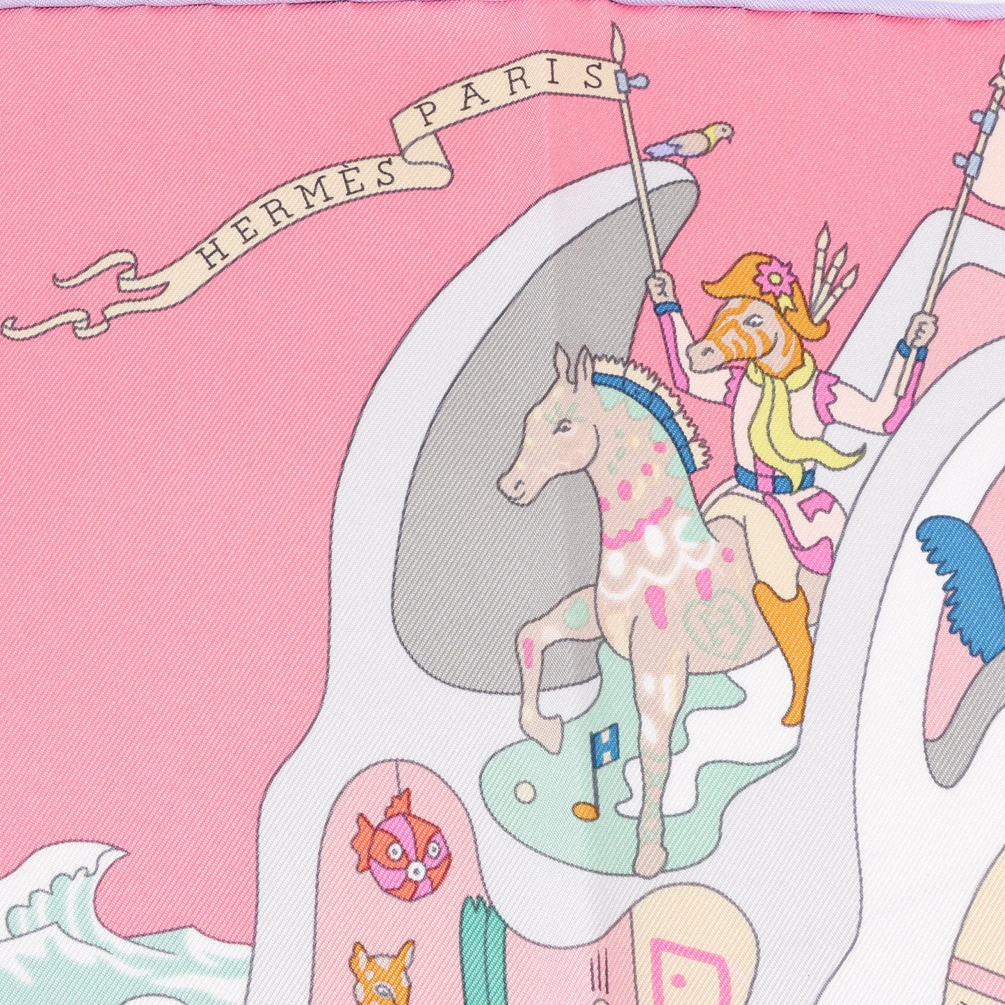 Hermès Carré 90 „Academia“ Seidentaschentuch in Rosa