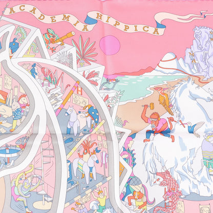 Hermès Carré 90 „Academia“ Seidentaschentuch in Rosa