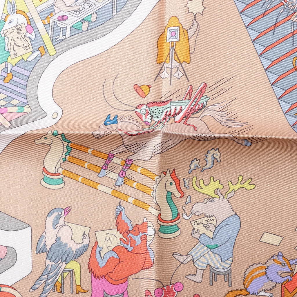 Hermès Carré 90 "Academia" Silk handkerchief in Pink