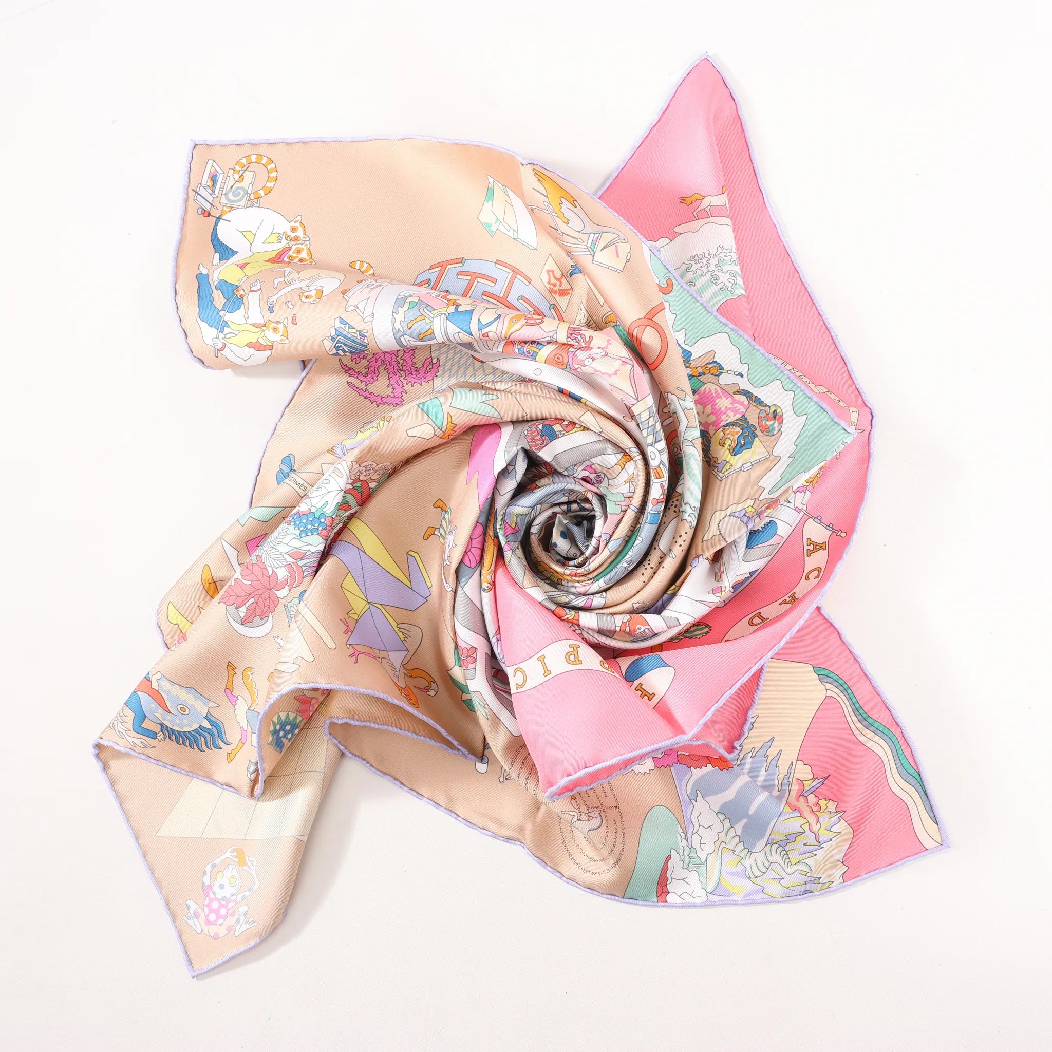 Hermès Carré 90 "Academia" Silk handkerchief in Pink