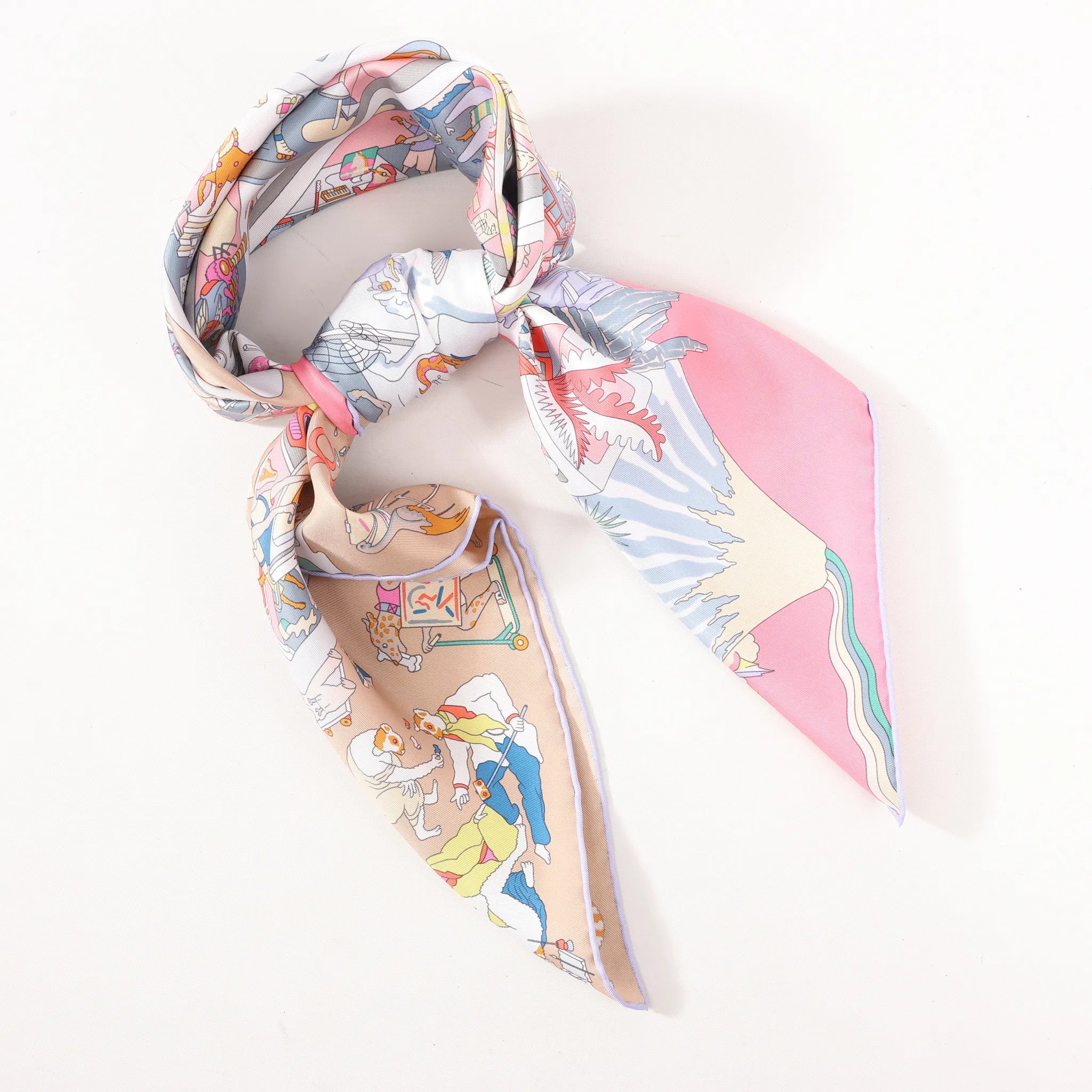 Hermès Carré 90 "Academia" Silk handkerchief in Pink