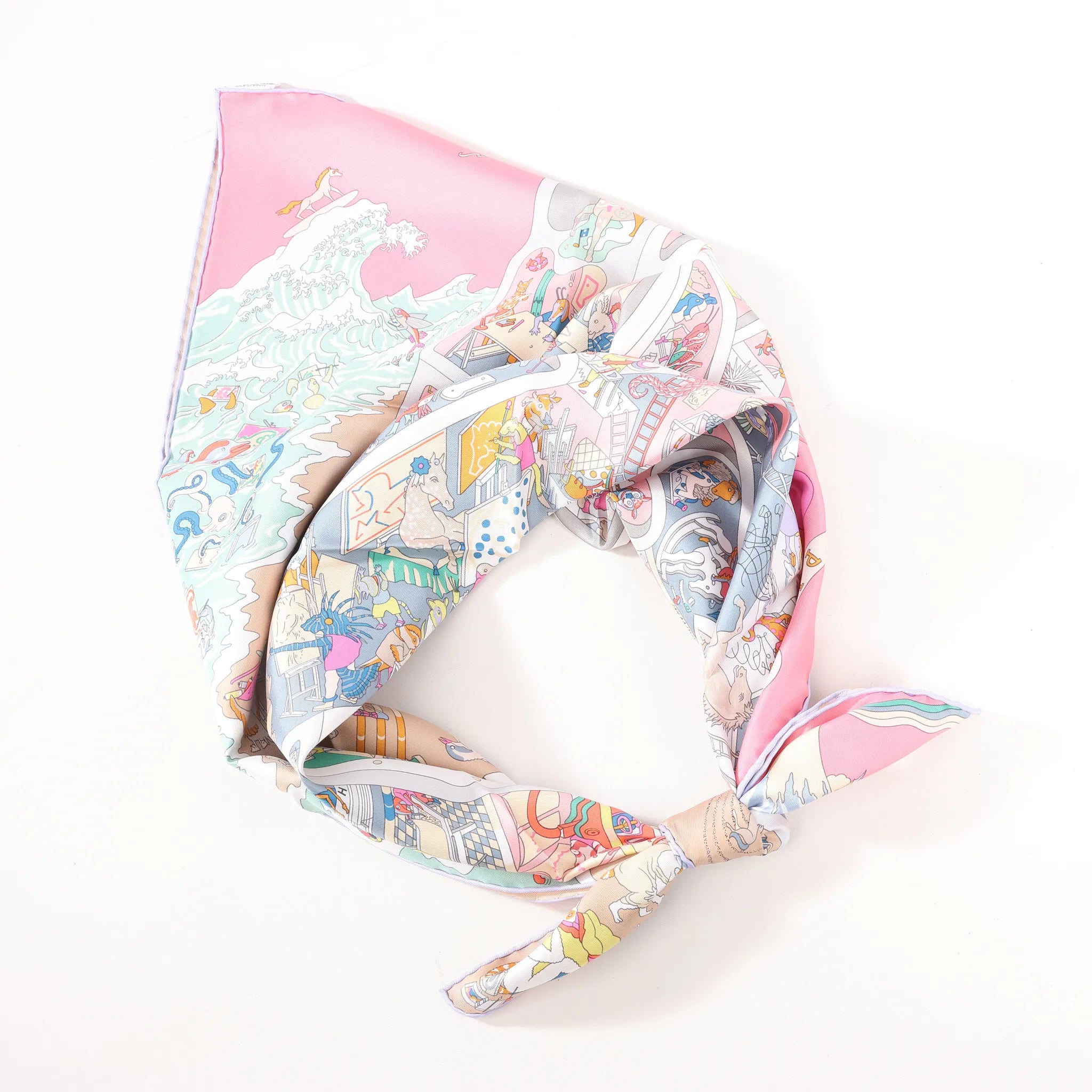 Hermès Carré 90 "Academia" Silk handkerchief in Pink