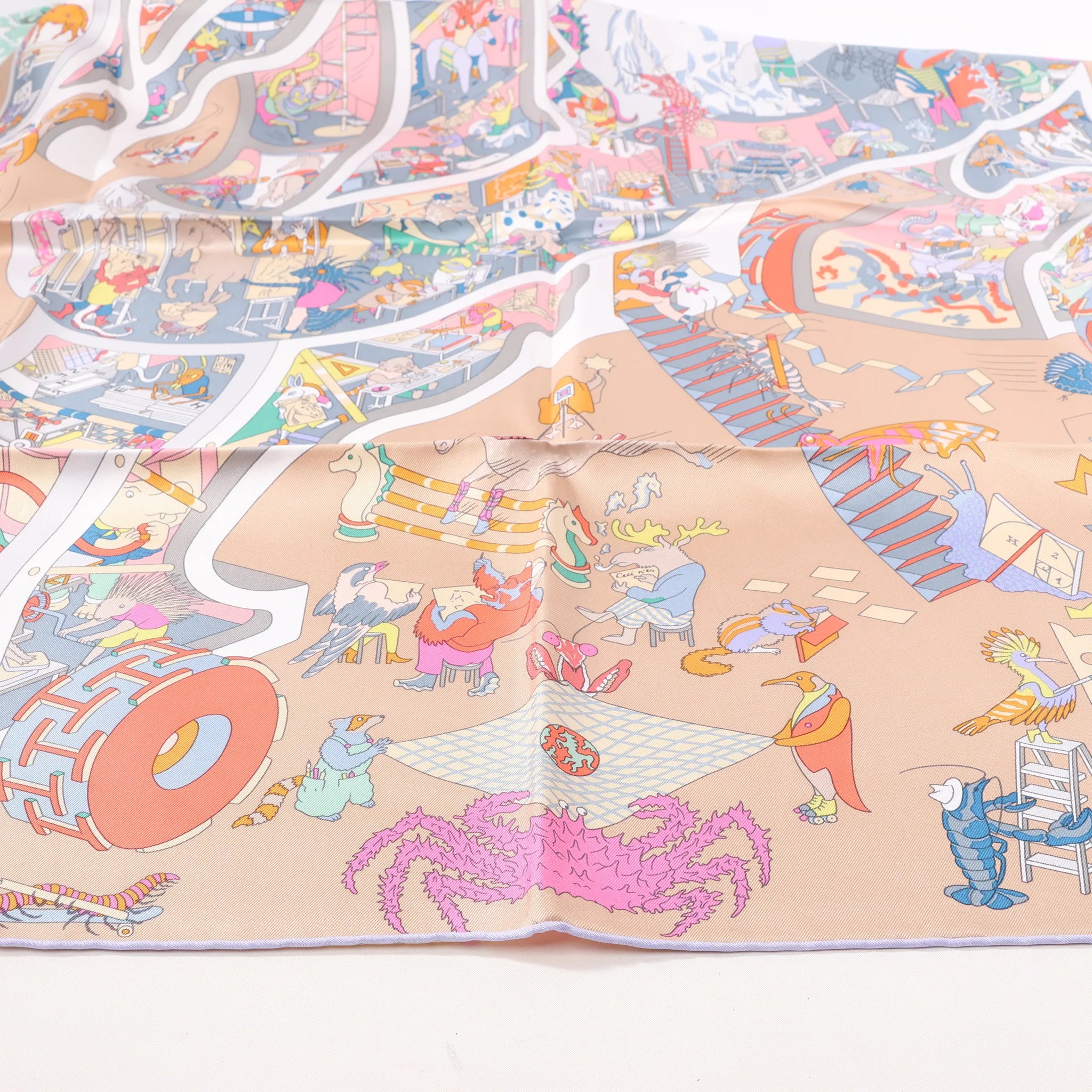 Hermès Carré 90 "Academia" Silk handkerchief in Pink