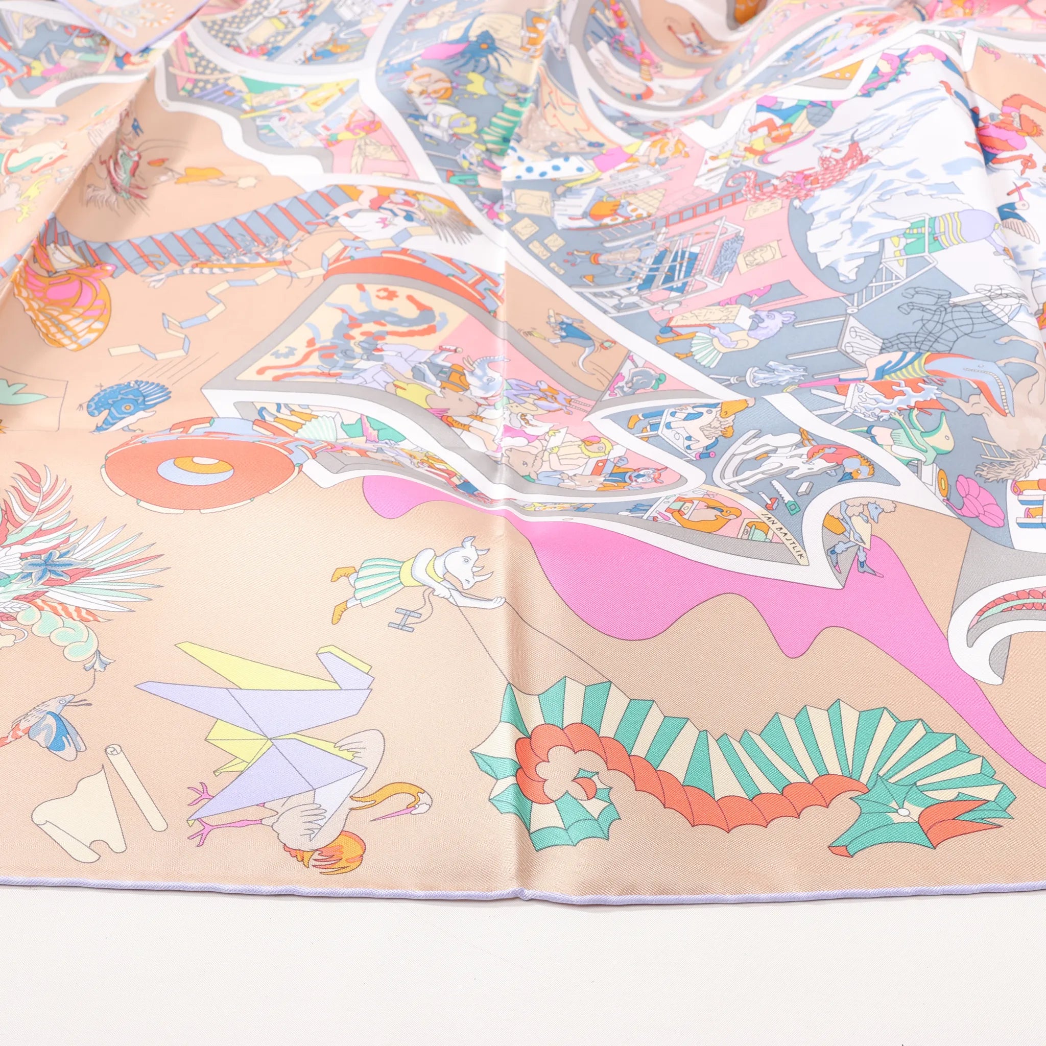 Hermès Carré 90 "Academia" Silk handkerchief in Pink