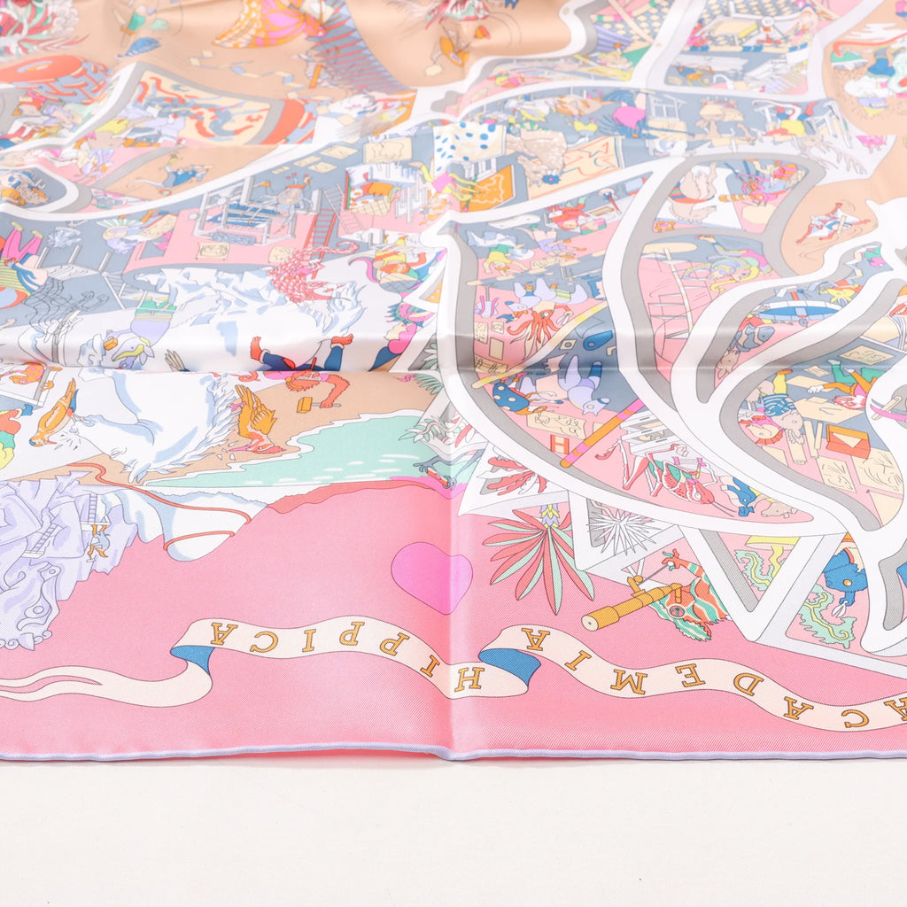 Hermès Carré 90 "Academia" Silk handkerchief in Pink
