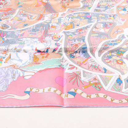 Hermès Carré 90 „Academia“ Seidentaschentuch in Rosa