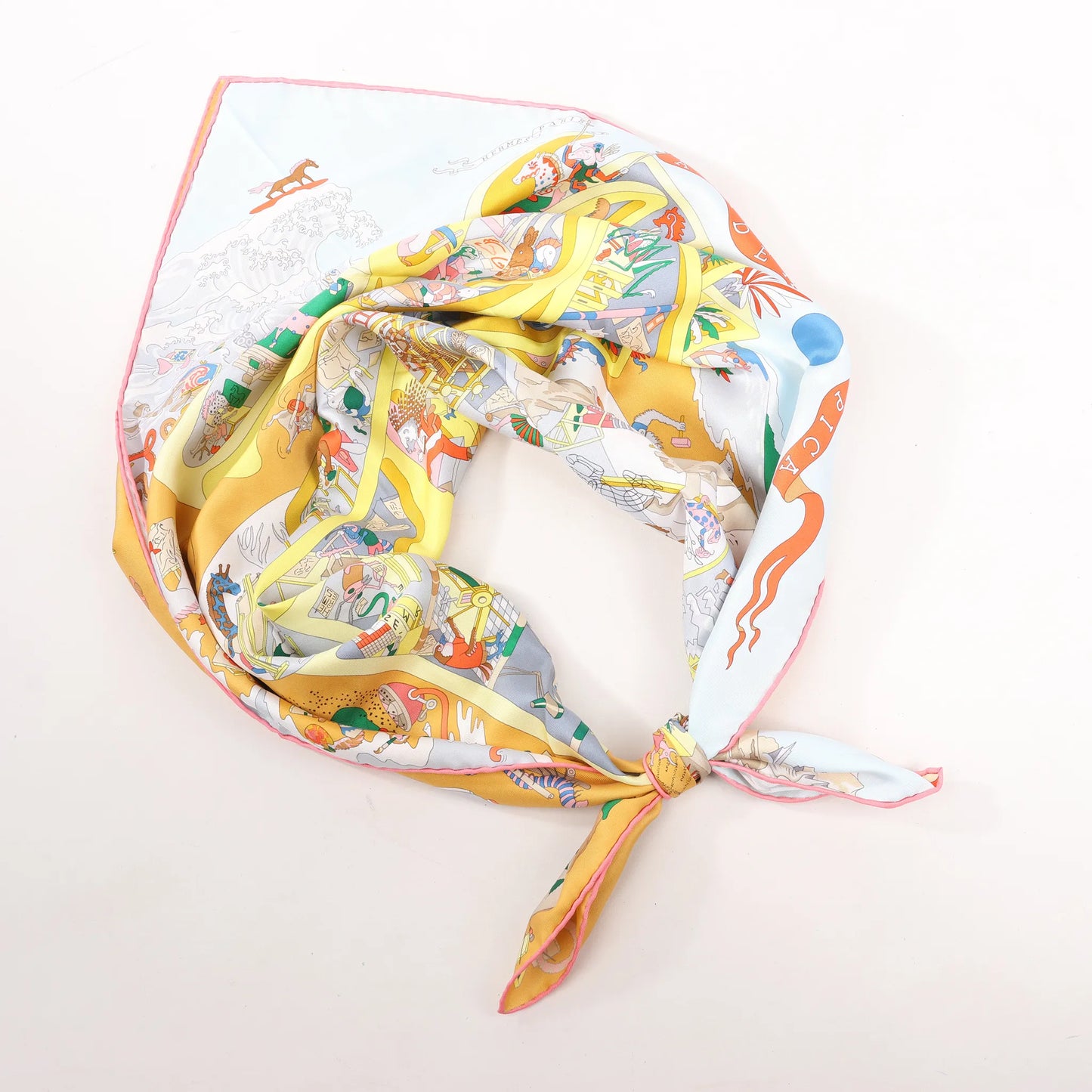 Hermès Carré 90 „Academia Ipica“ Seidentaschentuch in Orange