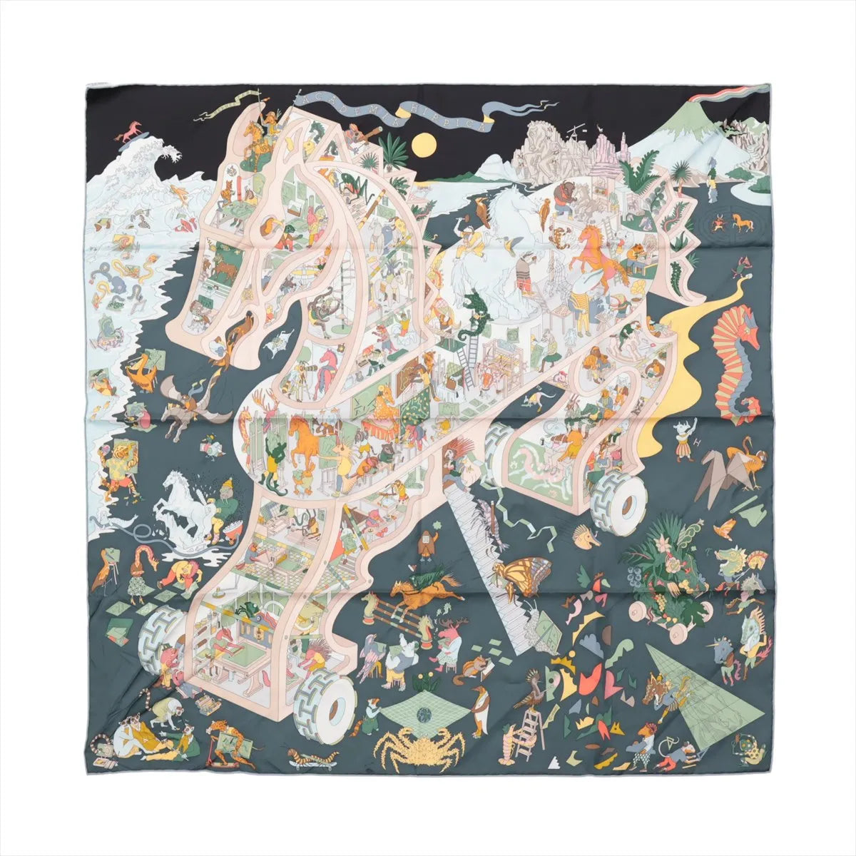 Hermès Carré 90 „Academia Ipica“ Seidentaschentuch in Grau