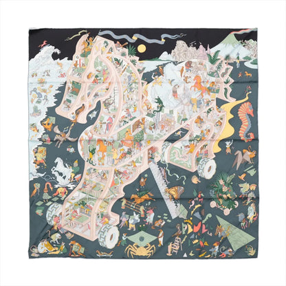 Hermès Carré 90 „Academia Ipica“ Seidentaschentuch in Grau