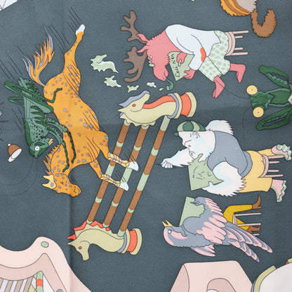 Hermès Carré 90 „Academia Ipica“ Seidentaschentuch in Grau