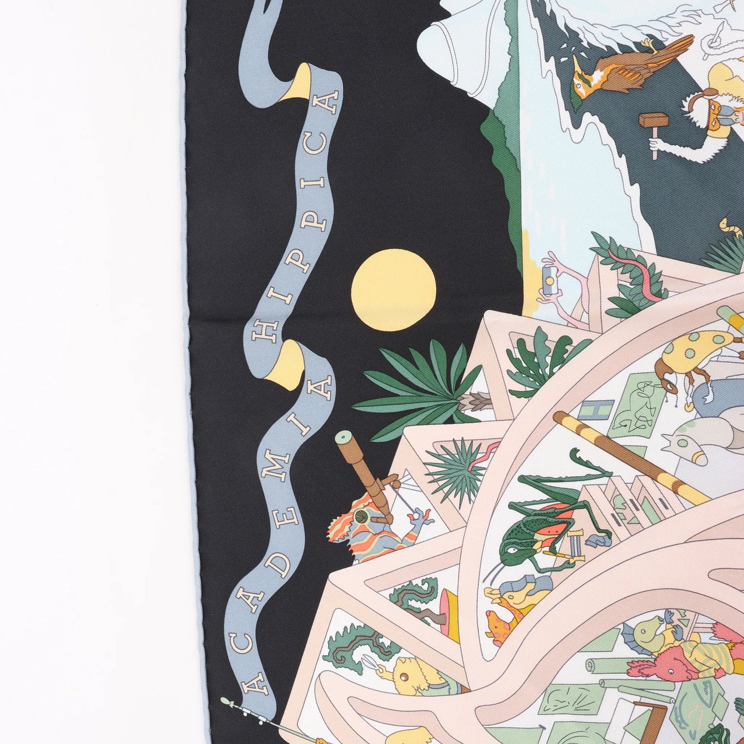 Hermès Carré 90 „Academia Ipica“ Seidentaschentuch in Grau