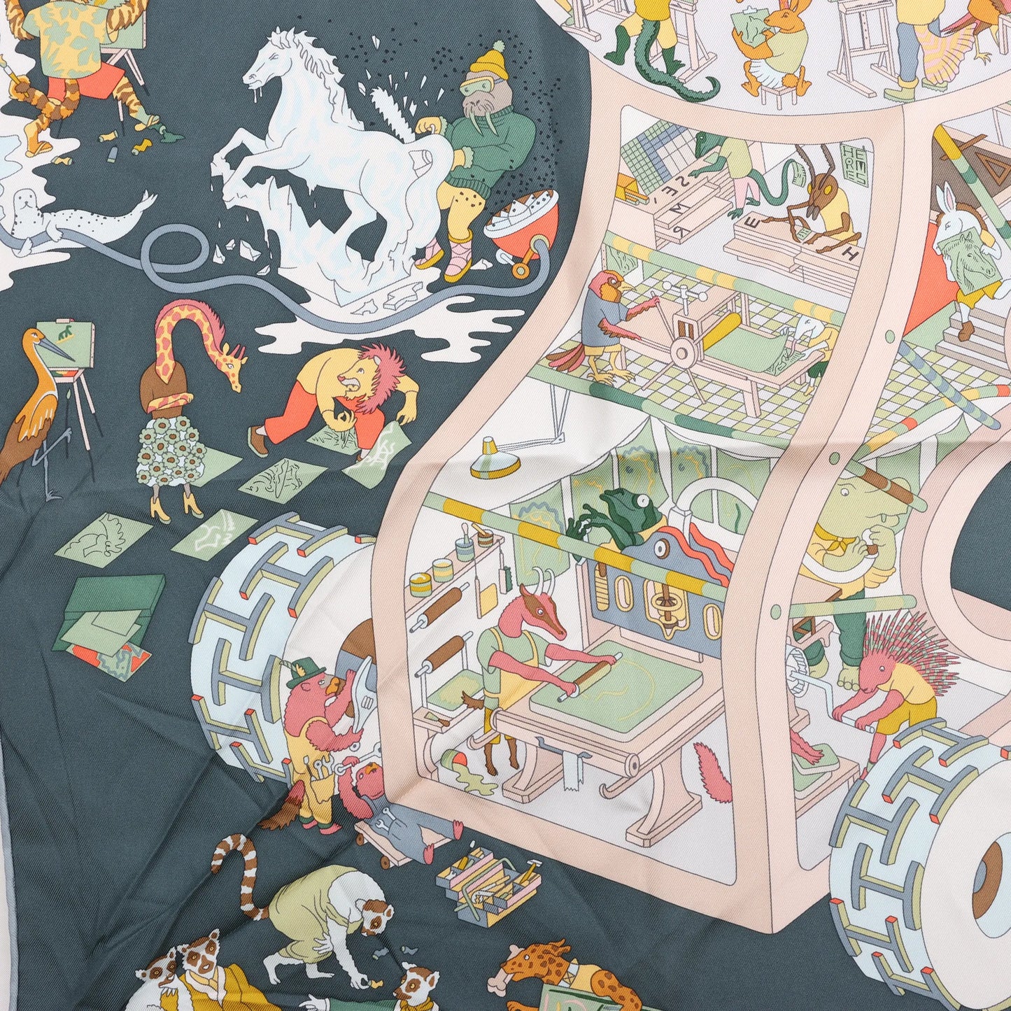 Hermès Carré 90 „Academia Ipica“ Seidentaschentuch in Grau