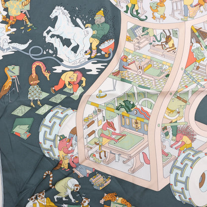 Hermès Carré 90 „Academia Ipica“ Seidentaschentuch in Grau