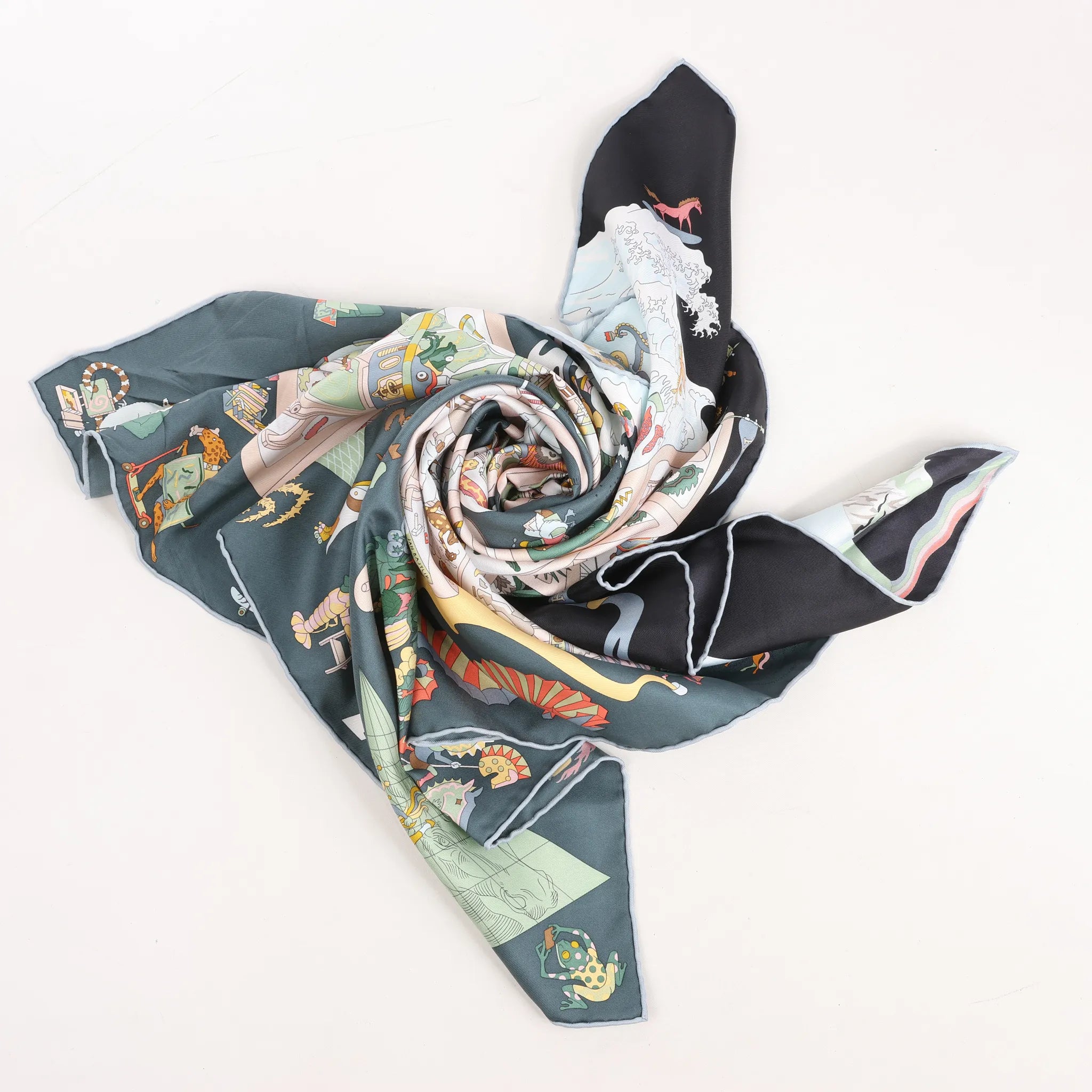 Hermès Carré 90 "Academia Ipica" Silk handkerchief in Gray