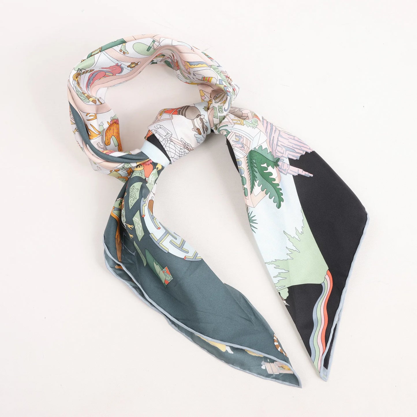 Hermès Carré 90 „Academia Ipica“ Seidentaschentuch in Grau