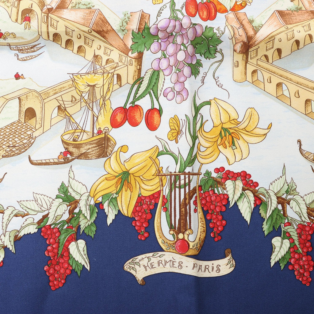 Hermès Carré 90 "Au Pays de Cocagne" Silk handkerchief in Navy Blue