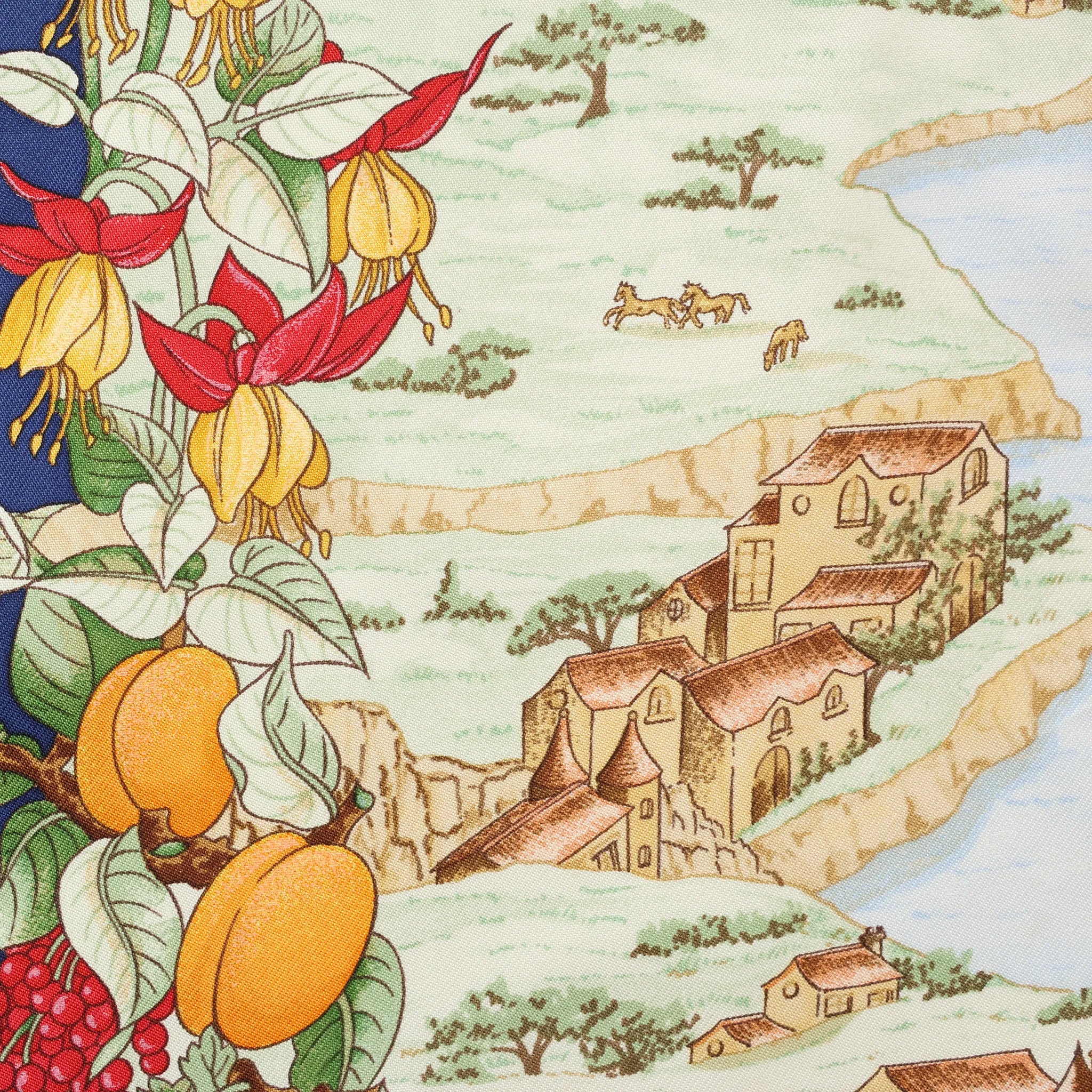 Hermès Carré 90 "Au Pays de Cocagne" Silk handkerchief in Navy Blue