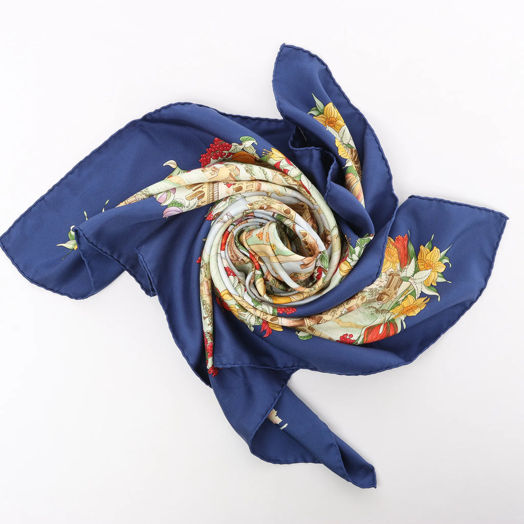 Hermès Carré 90 "Au Pays de Cocagne" Silk handkerchief in Navy Blue