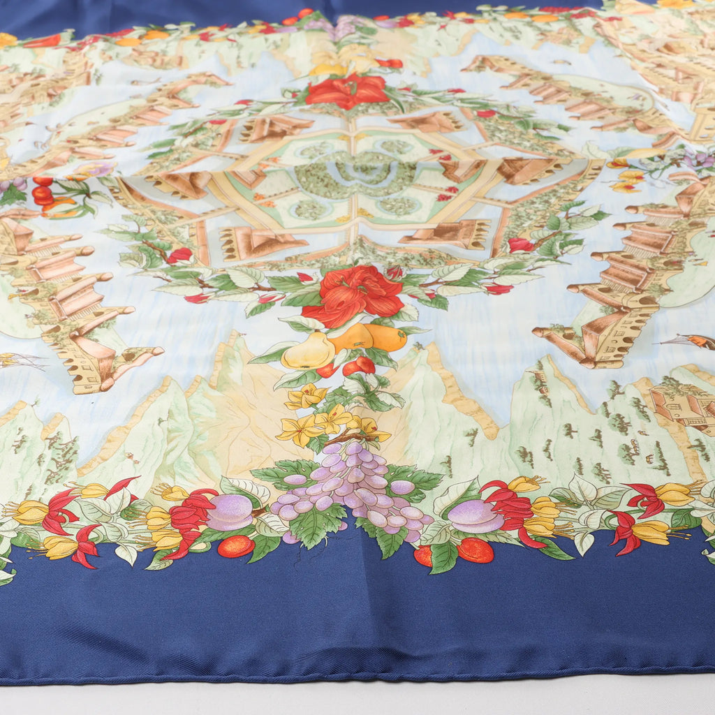 Hermès Carré 90 "Au Pays de Cocagne" Silk handkerchief in Navy Blue