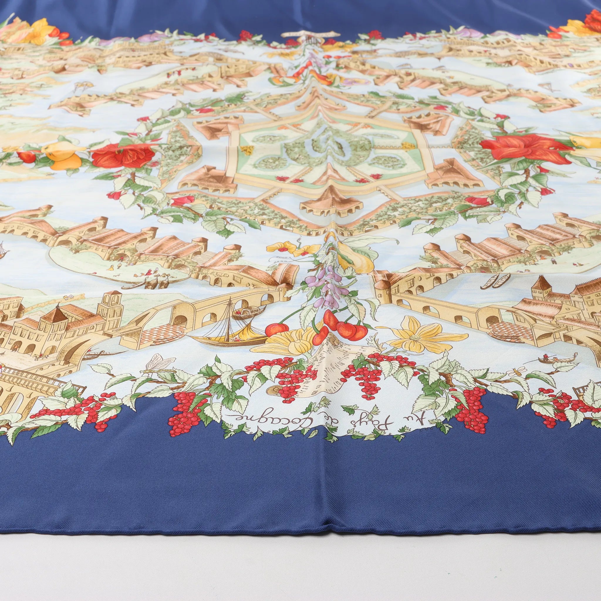 Hermès Carré 90 "Au Pays de Cocagne" Silk handkerchief in Navy Blue