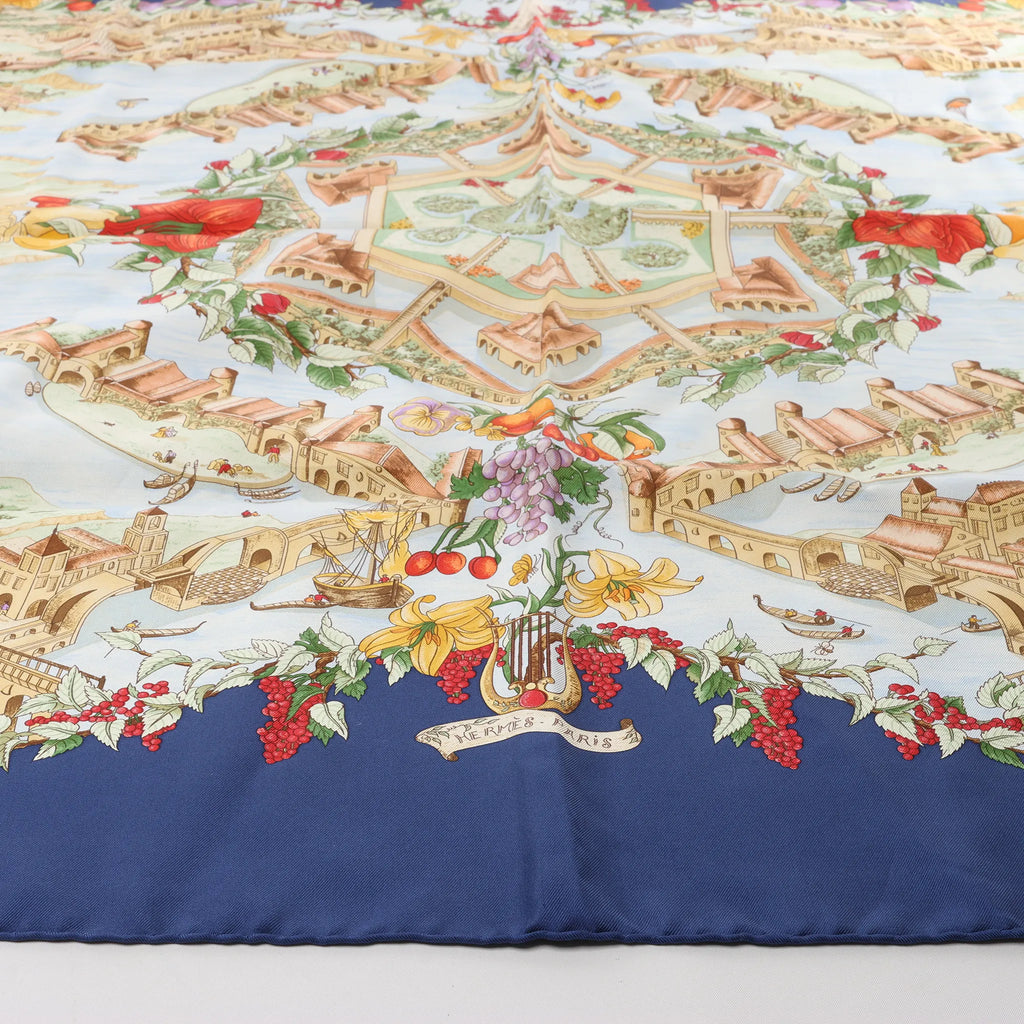 Hermès Carré 90 "Au Pays de Cocagne" Silk handkerchief in Navy Blue