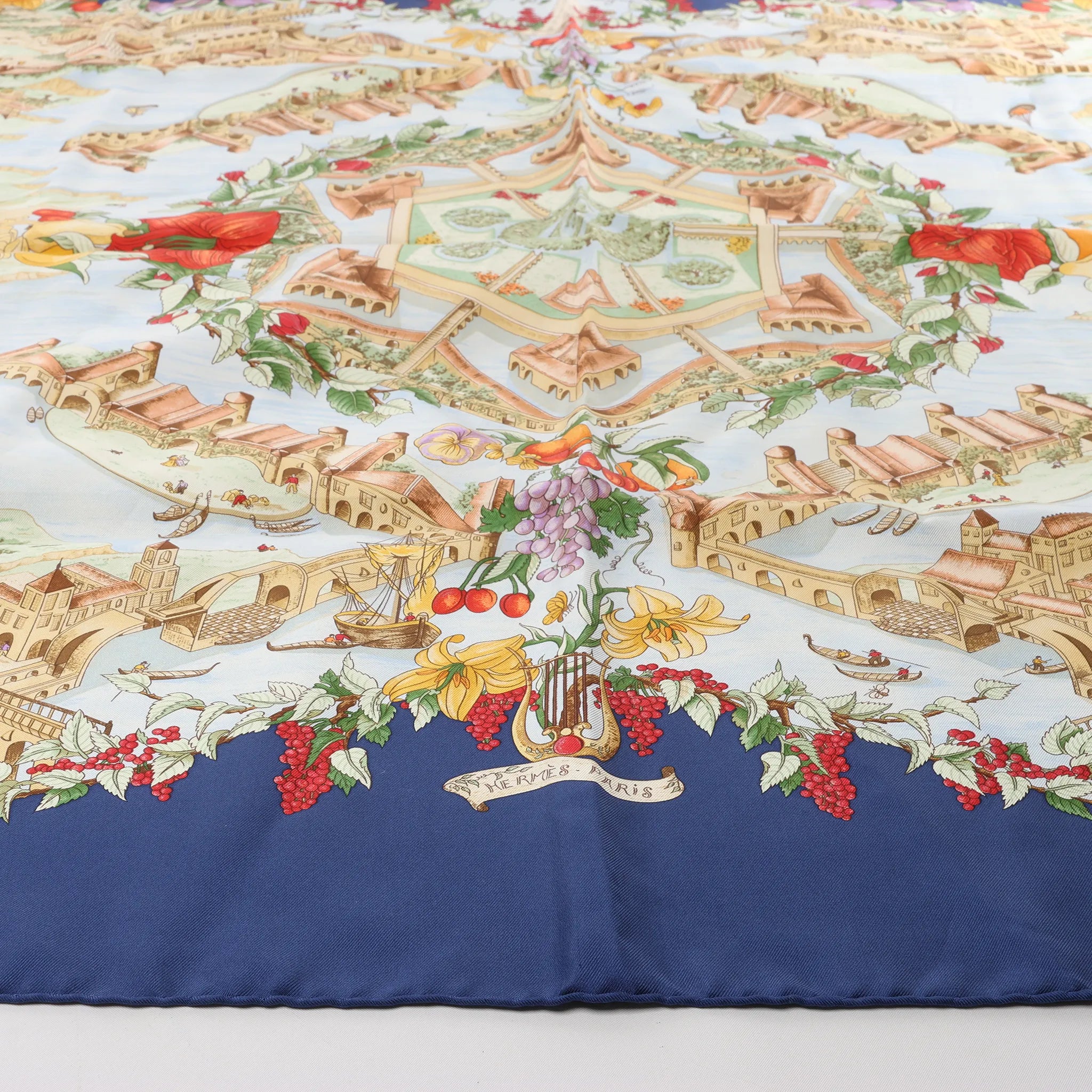 Hermès Carré 90 "Au Pays de Cocagne" Silk handkerchief in Navy Blue
