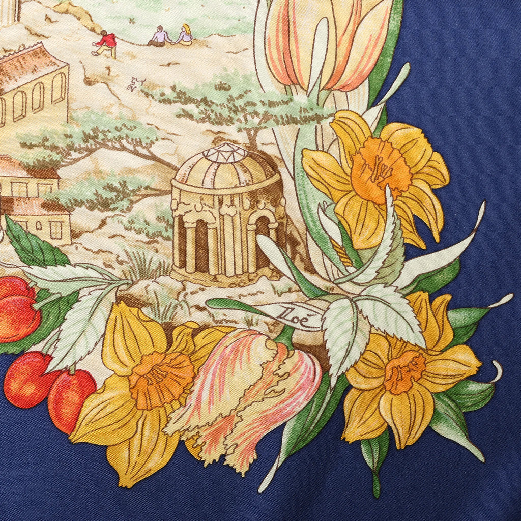 Hermès Carré 90 "Au Pays de Cocagne" Silk handkerchief in Navy Blue