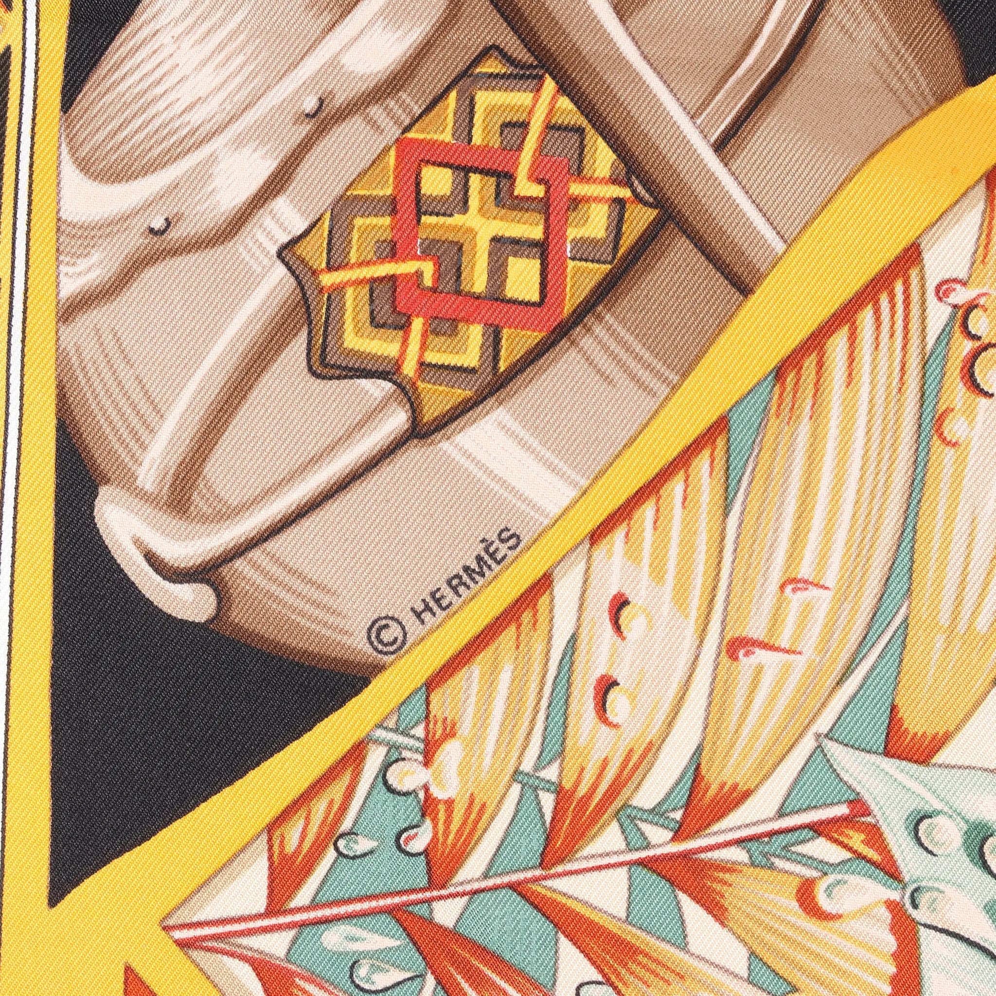 Hermès Carré 90 "Au Son du Tam Tam" Silk handkerchief in Black