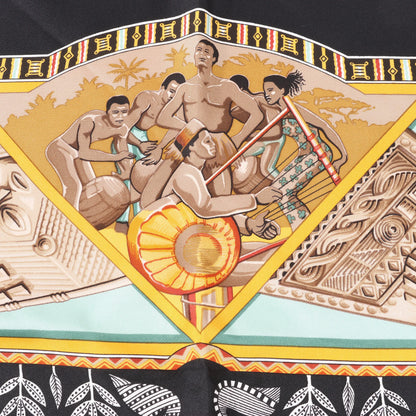 Hermès Carré 90 "Au Son du Tam Tam" Silk handkerchief in Black