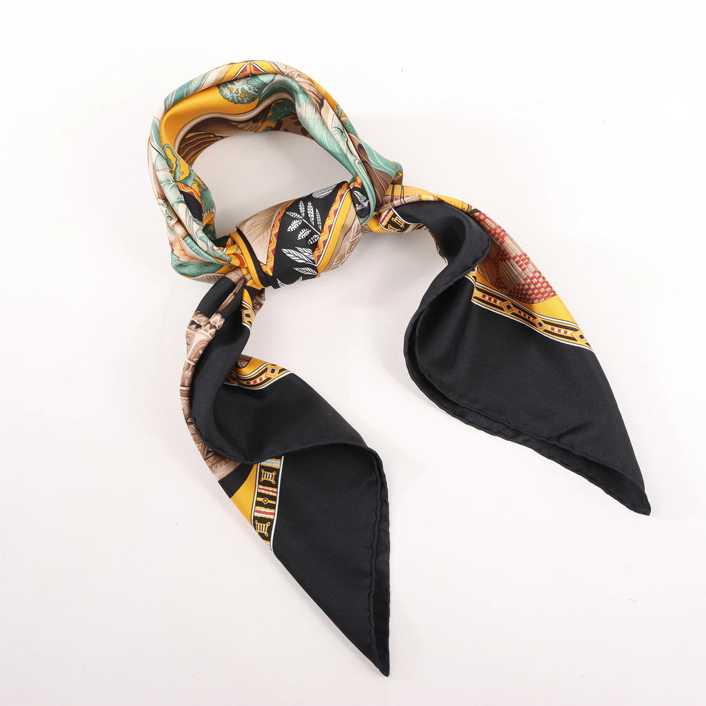 Hermès Carré 90 "Au Son du Tam Tam" Silk handkerchief in Black